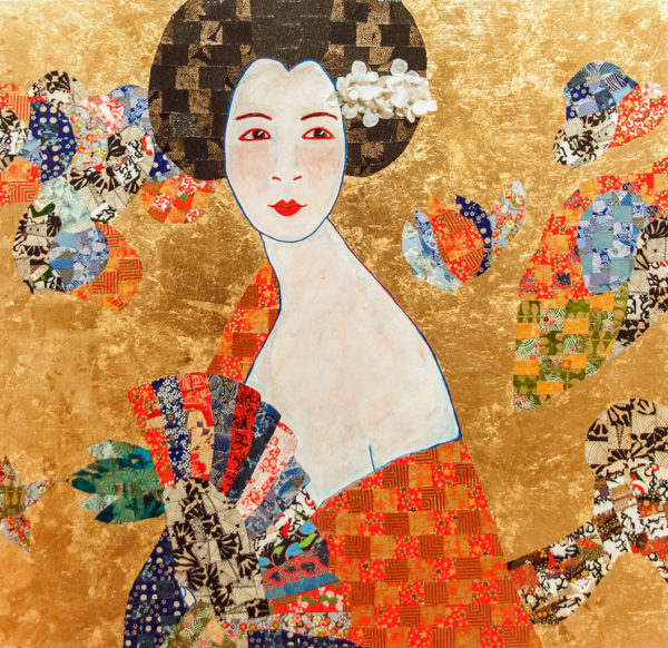 Geisha with Fan patterned painting by Toby Tover —ArtfulGalleries.com